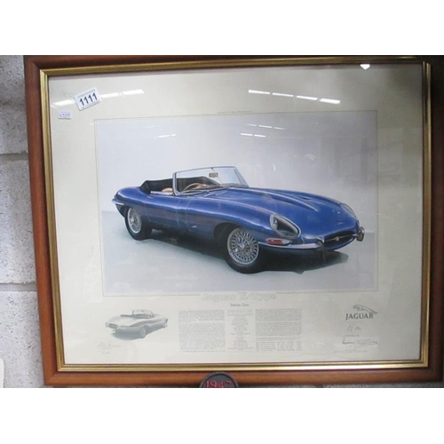 1111 - A classic Jaguar limited edition print E-Type - signed by Stirling Moss OBE, Norman Dewis and John F... 