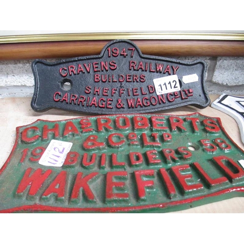 1112 - 2 cast iron Railway plaques