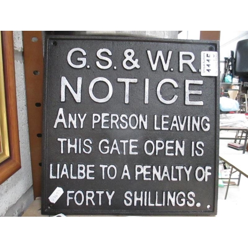 1115 - A cast iron G.S & W.R Notice sign