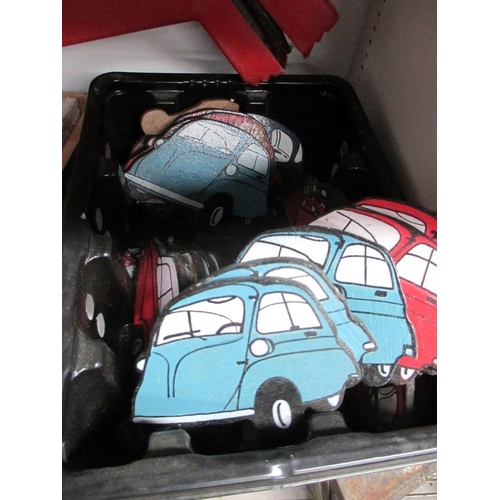 1117 - A quantity of hand painted wooden counters of a Messerschmitt Heinkel and Isetta bubble cars