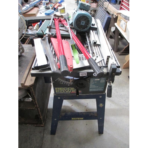 1275 - A good steel / alloy bench, an electric motor and a large bolt cropper