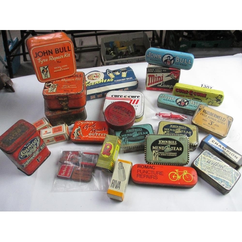 1307 - A quantity of vintage boxed car light bulbs, John Bull tyre repair kit tins etc