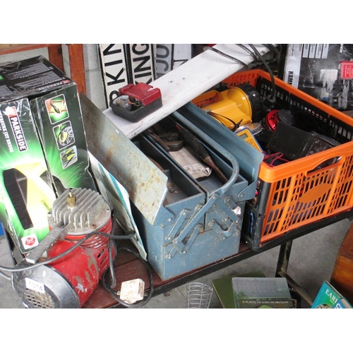 1314 - A Kestrel 42 psi compressor,  a pressure jet brush, a cantilever tool box including contents, box of... 