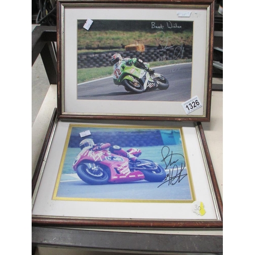 1326 - 2 framed signed Motorcyle racing photographs