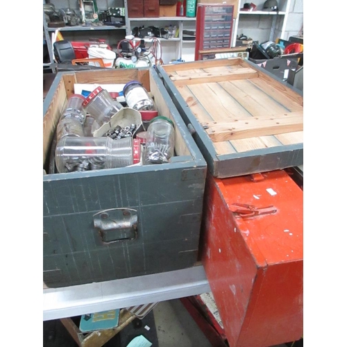 1337 - A large pine box full of garage / workshop hardware and a metal tool case