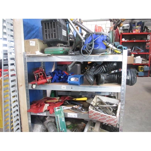 1001 - A huge lot of car spares, compressors etc (4 shelves)