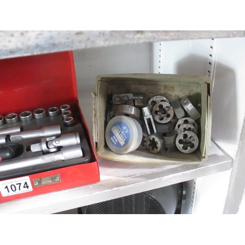 1074 - A good quality socket set and various taps and dies