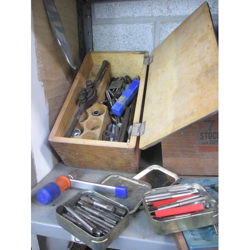 1080 - 2 toolboxes with tools and a G Clamp etc and 2 good quality tap and die sets in boxes