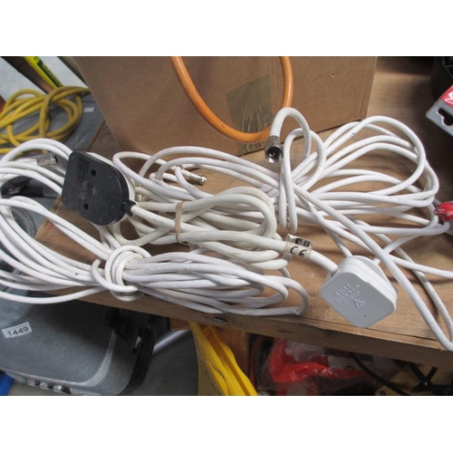 1435 - A Black & Decker boxed Sandstorm and hot air gun and a very large lot of 240v extension leads