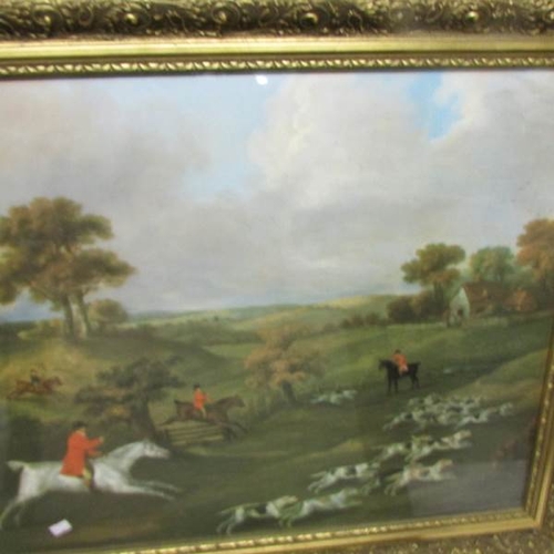 2364 - A framed and glazed hunting print (image 64.5 x 51 cm) and a framed and glazed hare coursing print (... 