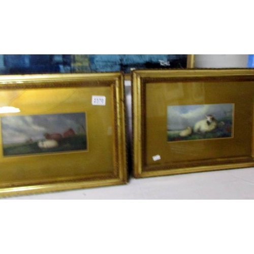 2370 - A pair of framed and glazed watercolours of sheep signed A Bert (1 glass a/f).