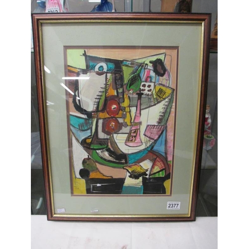 2377 - A framed and glazed 20th century British school goauch and pencil on paper abstract table top still ... 