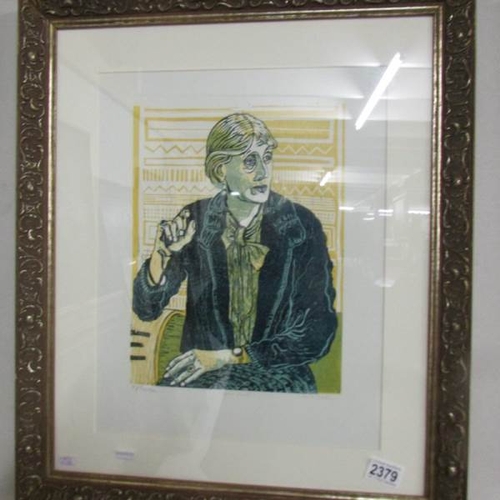 2379 - A pamela Guille A.R.C.A limited edition artist proof lino cut print of Virginia Woolf, signed and ti... 