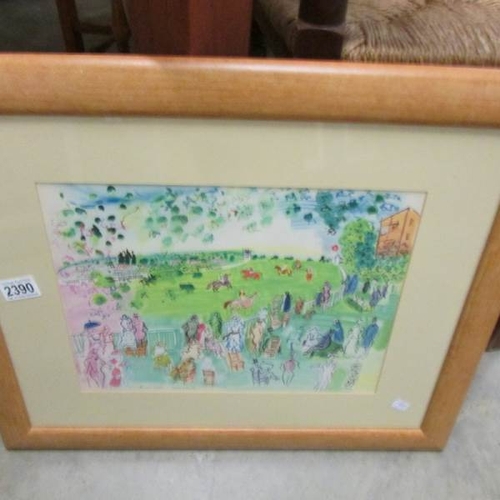 2390 - A framed and glazed painting entitled 'Ascot 1935' and signed Roaul Duly.