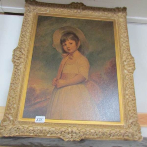 2391 - A framed print of a young girl.
Frame 59 x 69 cm. Inner measurement 44 x 56 cm.