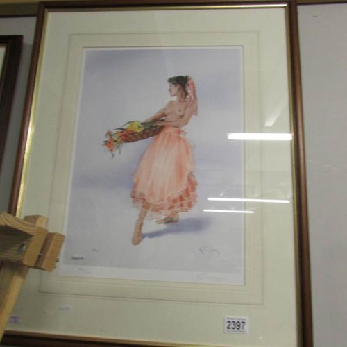 2397 - A limited edition print 333/850 topless flower girl entitled 'Pinky', pencil signed by the artist (i... 