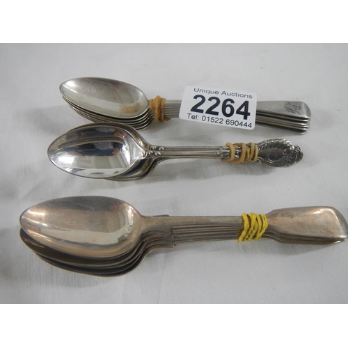 2264 - 3 sets of 6 silver spoons, 240 grams.