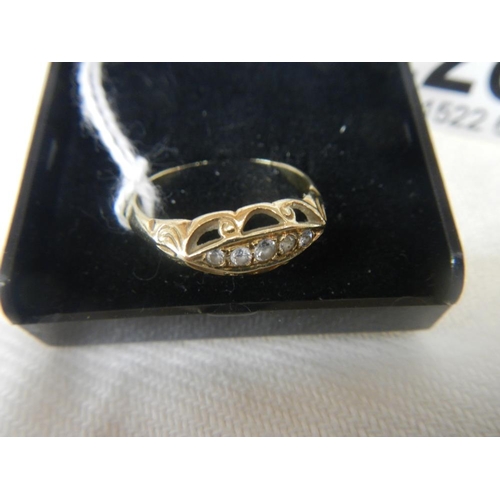 2281 - A 5 stone cushion set yellow gold ring.