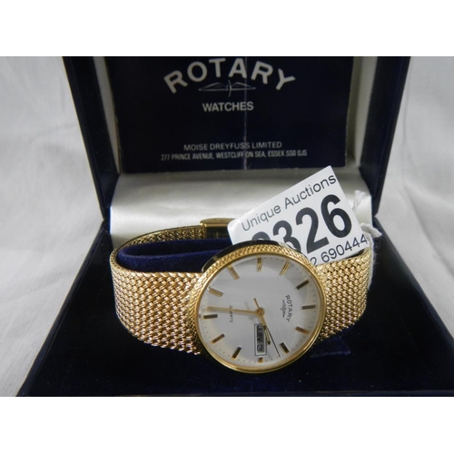 2326 - A good quality Rotary watch in yellow metal, in working order.