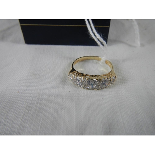 2327 - A stone set 5 row ring inscribed on mount 'I Love You', hall marked for Birmingham, 14ct gold.