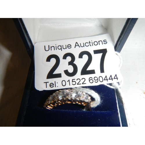 2327 - A stone set 5 row ring inscribed on mount 'I Love You', hall marked for Birmingham, 14ct gold.