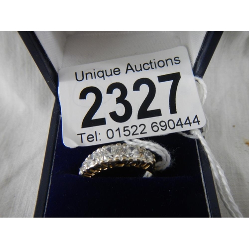 2327 - A stone set 5 row ring inscribed on mount 'I Love You', hall marked for Birmingham, 14ct gold.