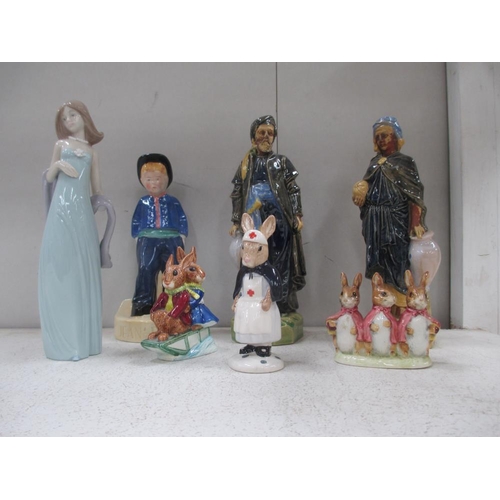 2355 - A collection of figurines including Lladro, Bunnykins, Beatrix Potter etc