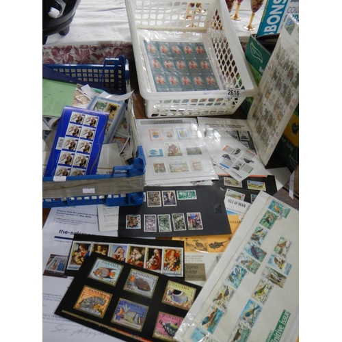 2616 - 2 trays of mint pairs, blocks, sheets, definitives, first class face values etc.,