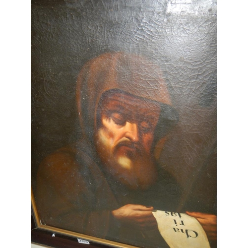 2363 - A late 19th century Spanish school oil on canvas portrait of Saint Francis of Paola, unsigned but wi... 