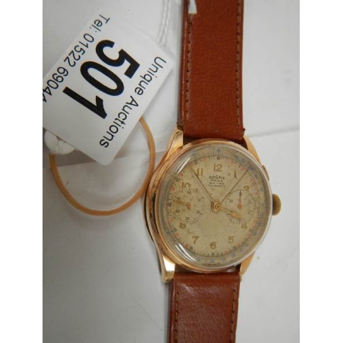 A fine Dogma Prima wrist watch with 18ct gold back and calf strap