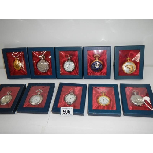 506 - 10 contemporary gents pocket watches (all need batteries).