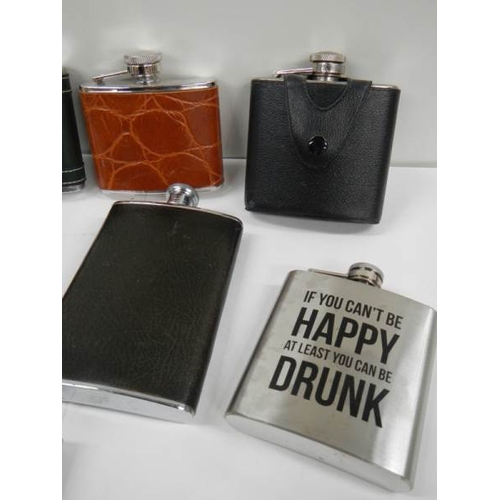 529 - 9 20th century hip flasks (6 leather coloured, 3 not)