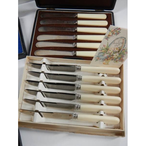 531 - 6 assorted cutlery sets including 2 with wedding present cards.