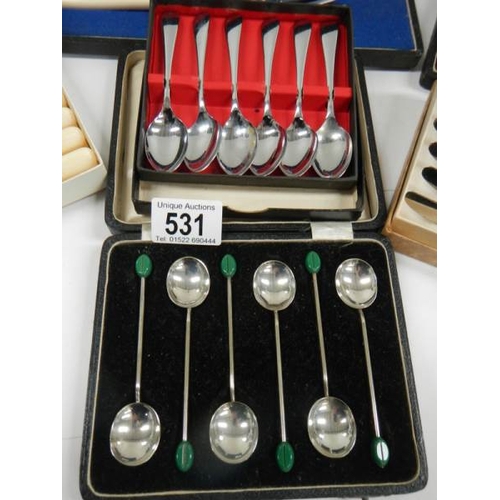 531 - 6 assorted cutlery sets including 2 with wedding present cards.