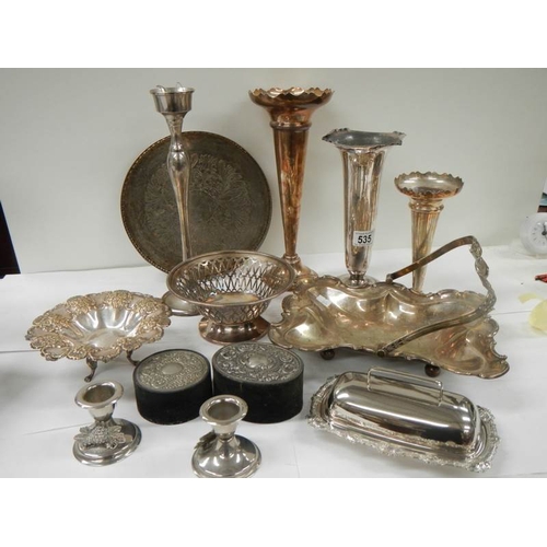 535 - A mixed lot of interesting silver plate including spill vases.