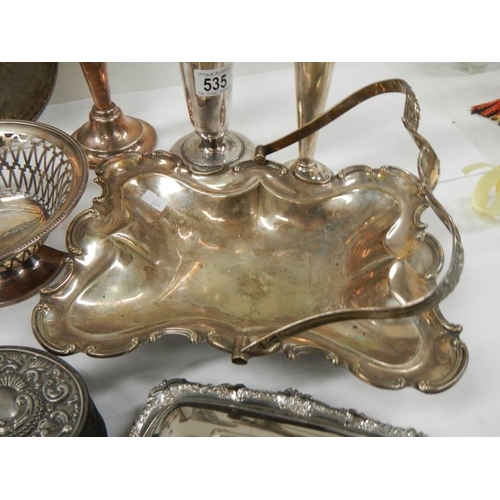 535 - A mixed lot of interesting silver plate including spill vases.