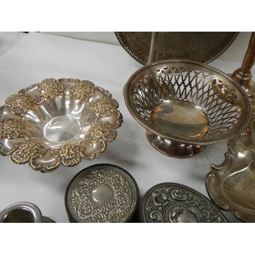 535 - A mixed lot of interesting silver plate including spill vases.