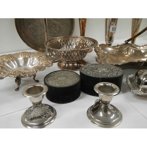 535 - A mixed lot of interesting silver plate including spill vases.