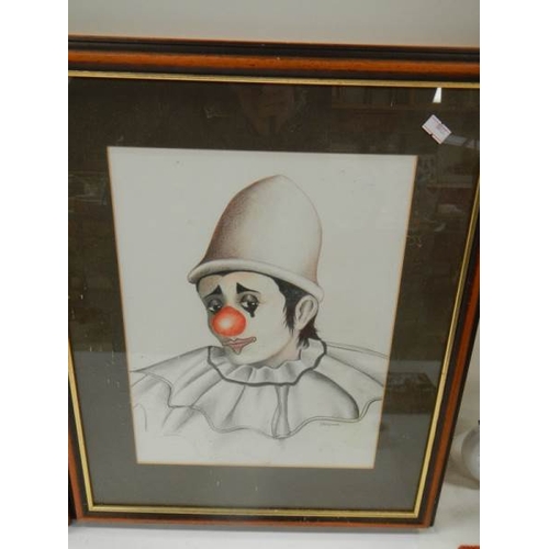 537 - A pair of framed and glazed watercolour studies of clowns, approximately 20'' x 16''.