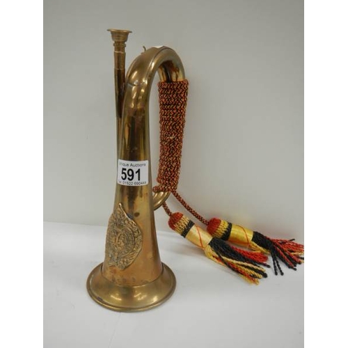 591 - A mid to late 20th century brass bugle.