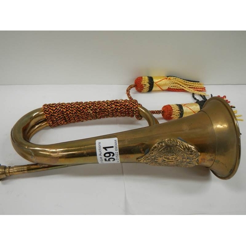 591 - A mid to late 20th century brass bugle.