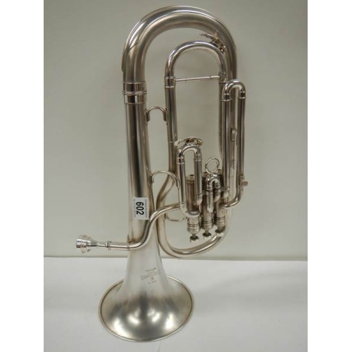 602 - A Boosey & Hawkes Imperial silver plated Baritone horn, 20'' long , in good condition.