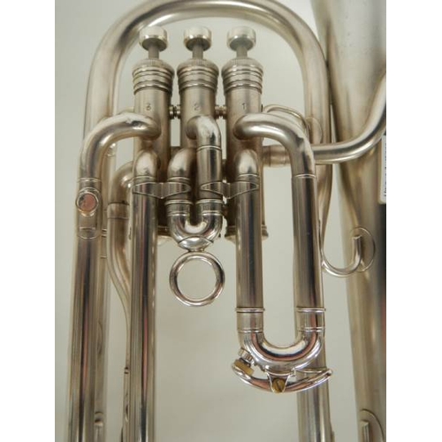 602 - A Boosey & Hawkes Imperial silver plated Baritone horn, 20'' long , in good condition.