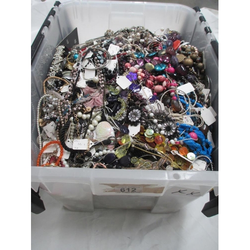 612 - A very large collection of unsorted costume jewellery, (crate not included)