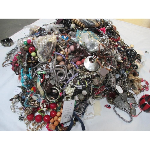 614 - A very large collection of unsorted costume jewellery.  (crate not included)