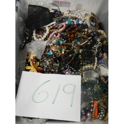 619 - A very large collection of unsorted costume jewellery. (crate not included)