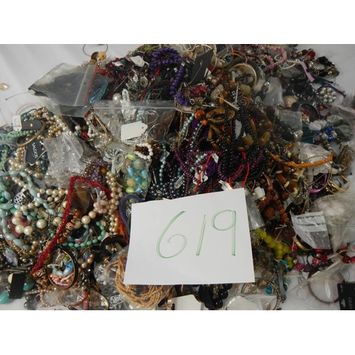 619 - A very large collection of unsorted costume jewellery. (crate not included)