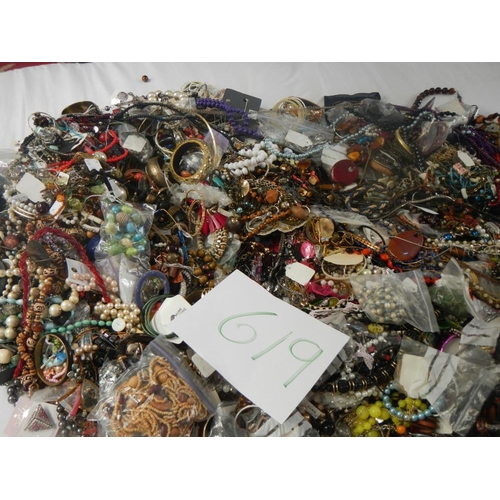 619 - A very large collection of unsorted costume jewellery. (crate not included)