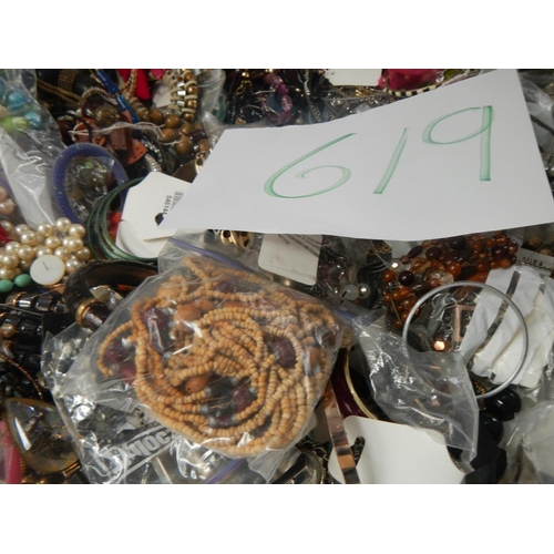 619 - A very large collection of unsorted costume jewellery. (crate not included)