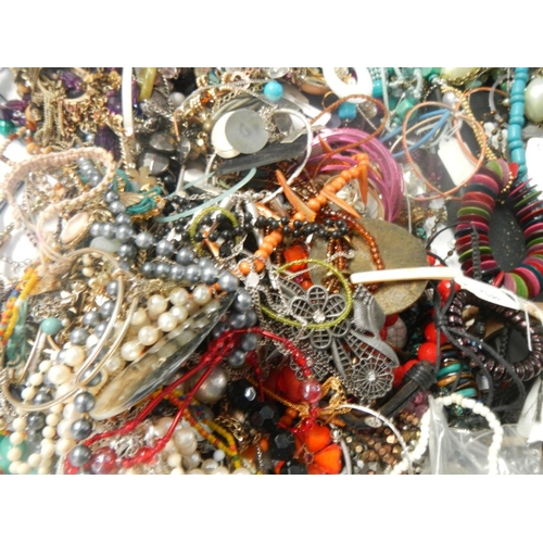 621 - A very large collection of unsorted costume jewellery. (crate not included).